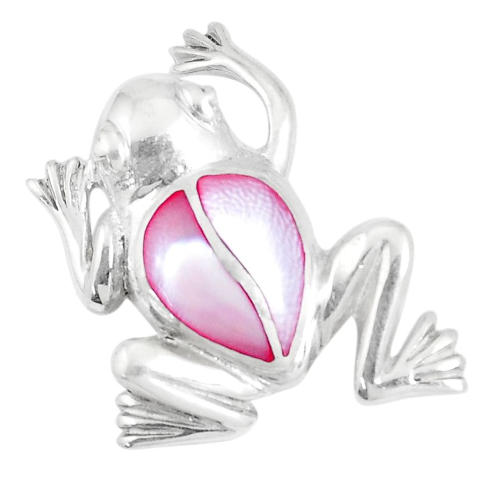 925 sterling silver 4.89gms pink pearl enamel frog pendant jewelry a93258