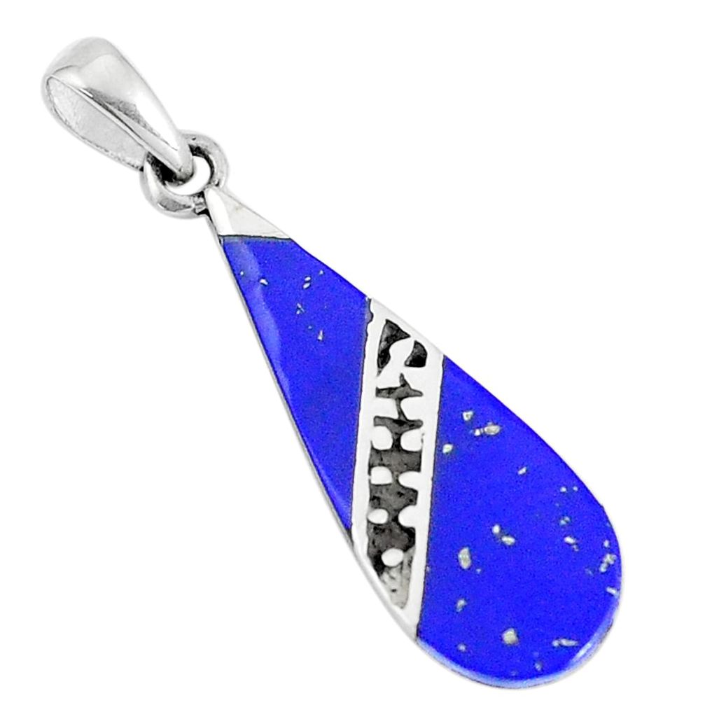 2.89gms blue lapis lazuli enamel 925 sterling silver pendant jewelry a93261