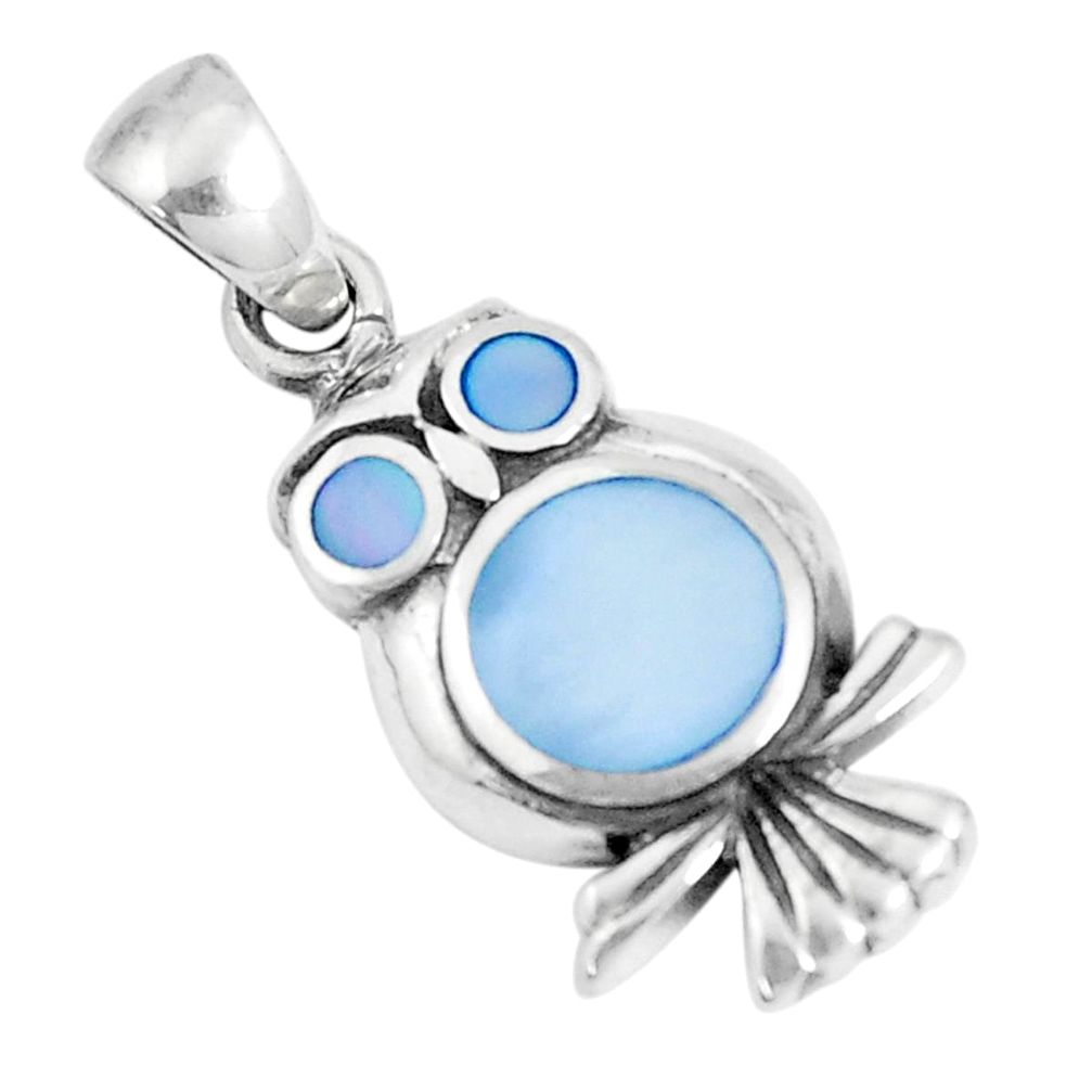 925 sterling silver 4.26gms blue pearl enamel owl pendant jewelry a93284