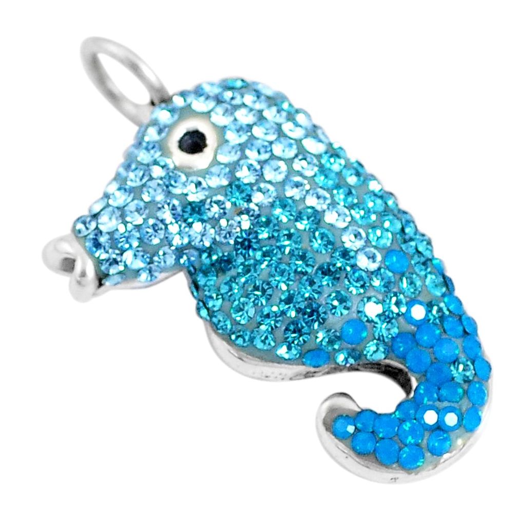 4.18cts natural blue topaz 925 sterling silver seahorse pendant jewelry a93430