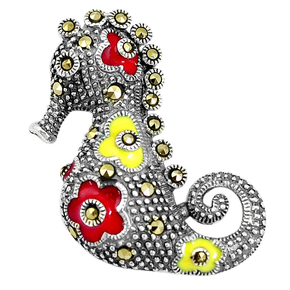 7.26gms marcasite enamel 925 sterling silver seahorse pendant jewelry a93433