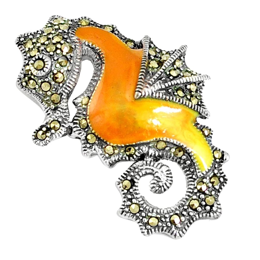 7.26gms marcasite enamel 925 sterling silver seahorse pendant jewelry a94264