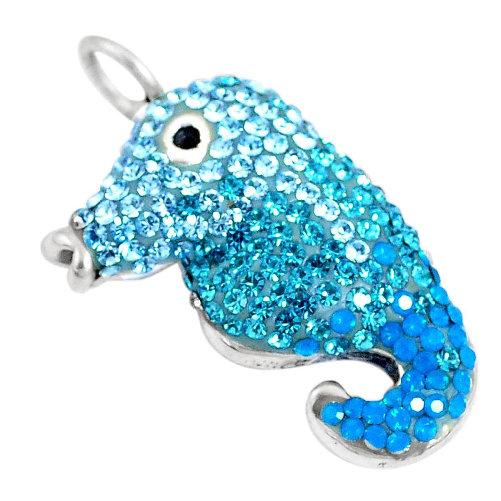 925 sterling silver 3.62cts natural blue topaz seahorse pendant jewelry a94308