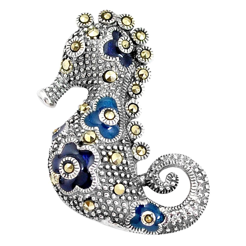 7.02gms marcasite enamel 925 sterling silver seahorse pendant jewelry a94318