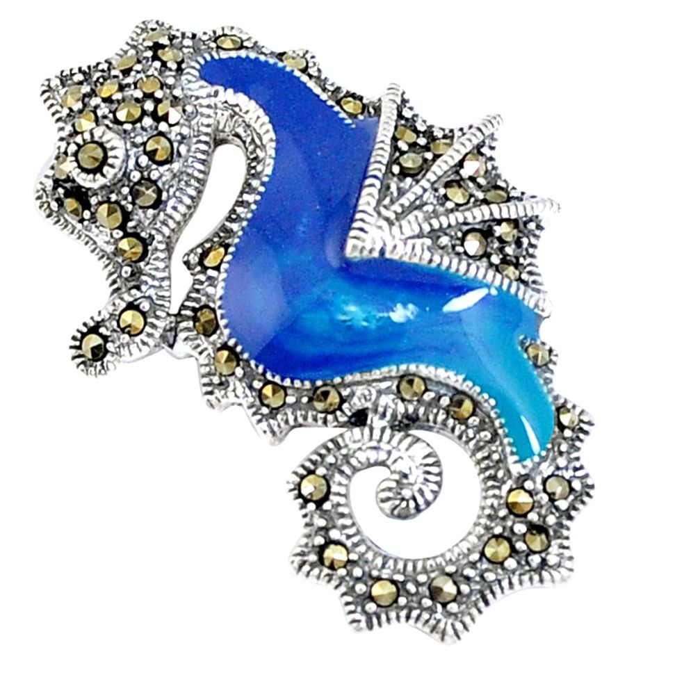 925 silver 6.89gms swiss marcasite enamel seahorse pendant jewelry a94330