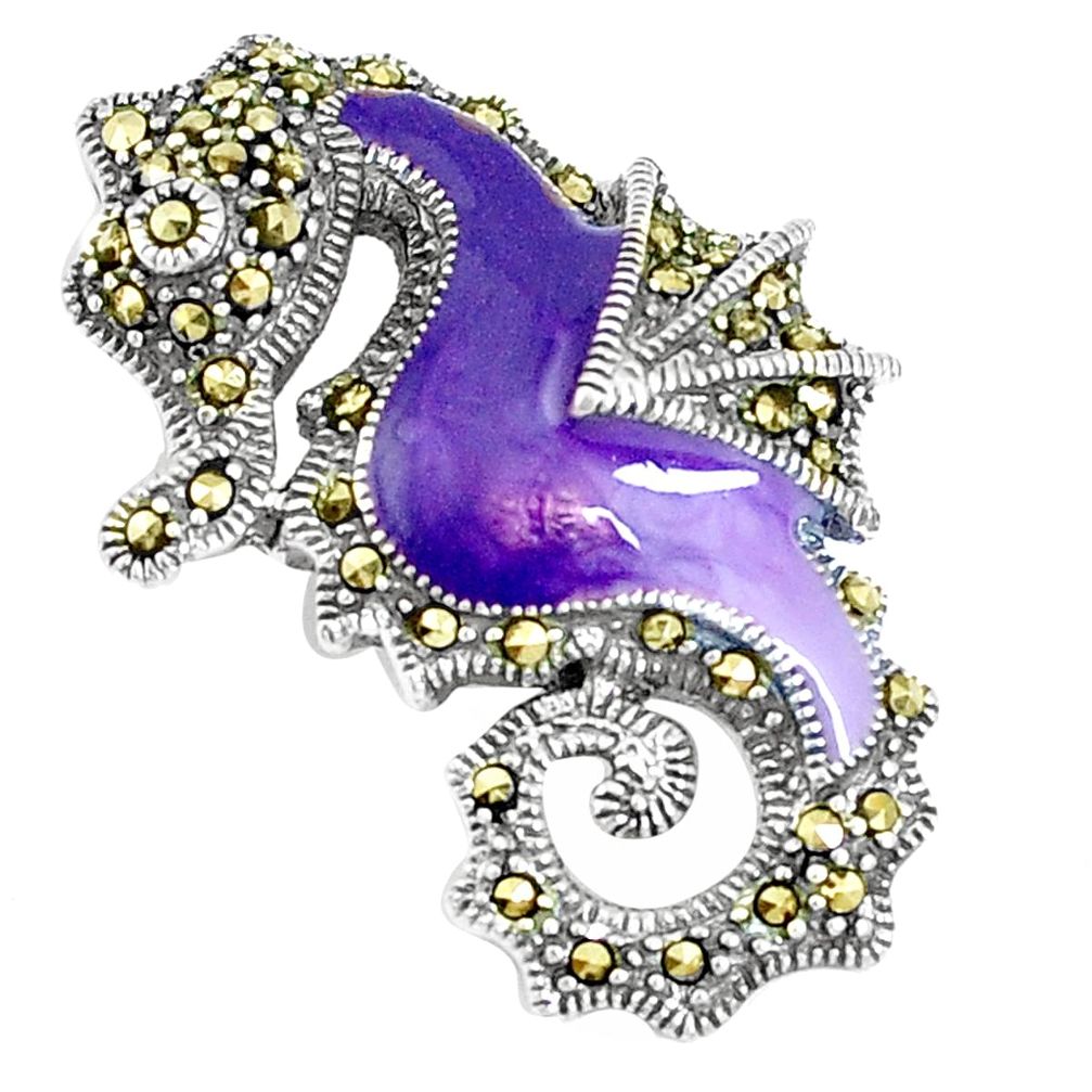 7.02gms marcasite enamel 925 sterling silver seahorse pendant jewelry a94354