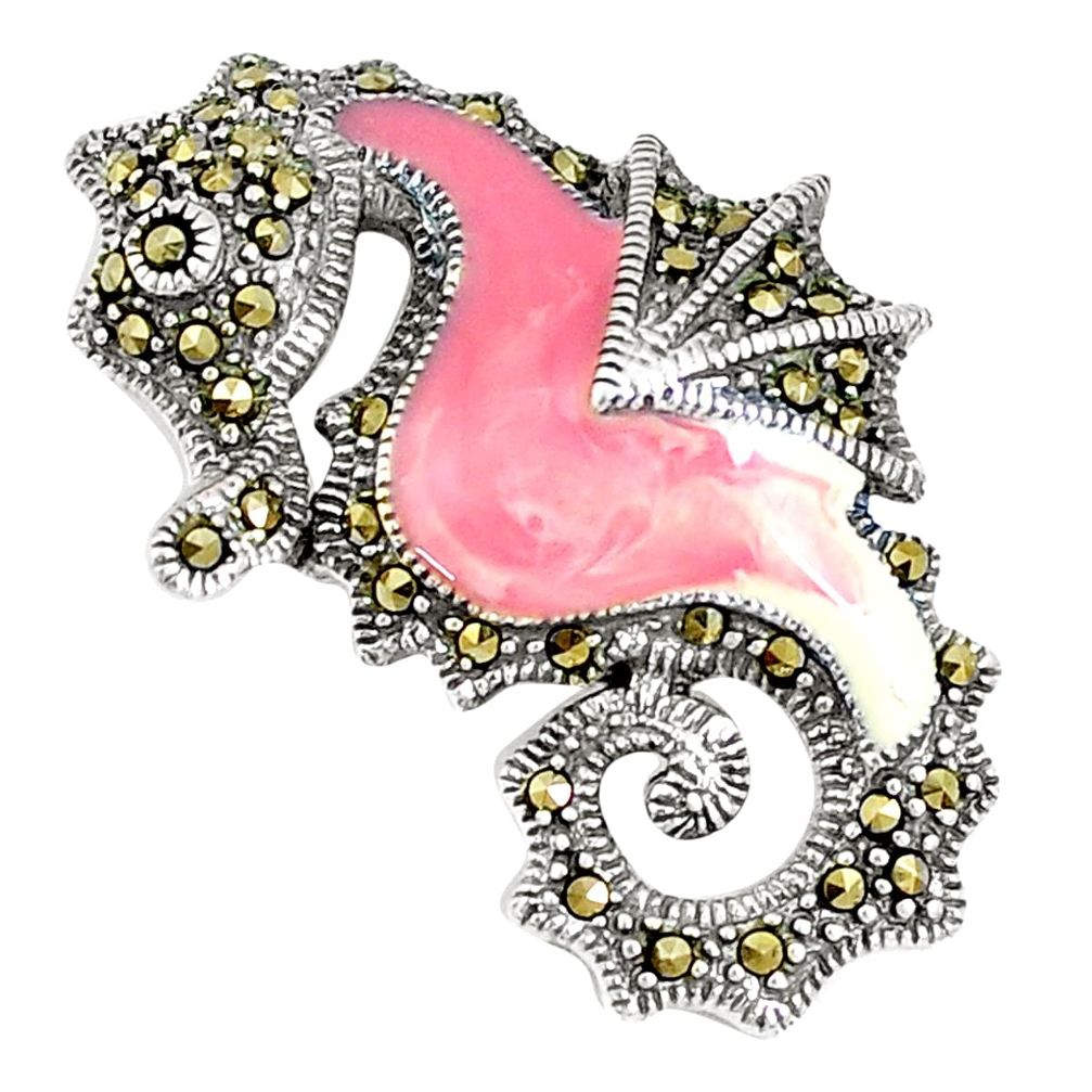 6.89gms marcasite enamel 925 sterling silver seahorse pendant jewelry a94361