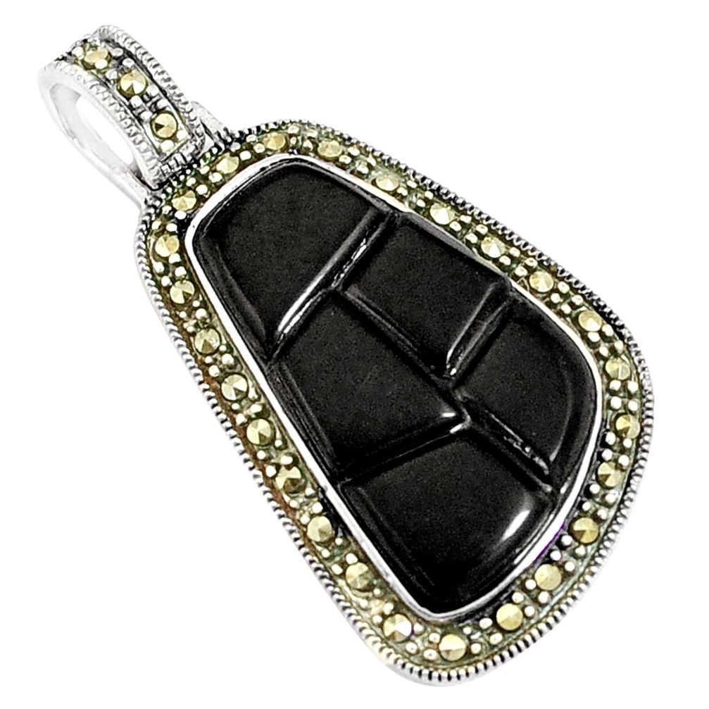 10.30cts natural black onyx marcasite 925 sterling silver pendant jewelry a94376