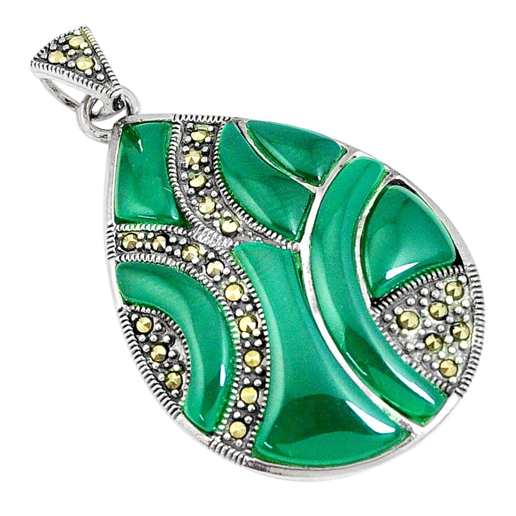 10.70cts natural green chalcedony marcasite 925 sterling silver pendant a94408