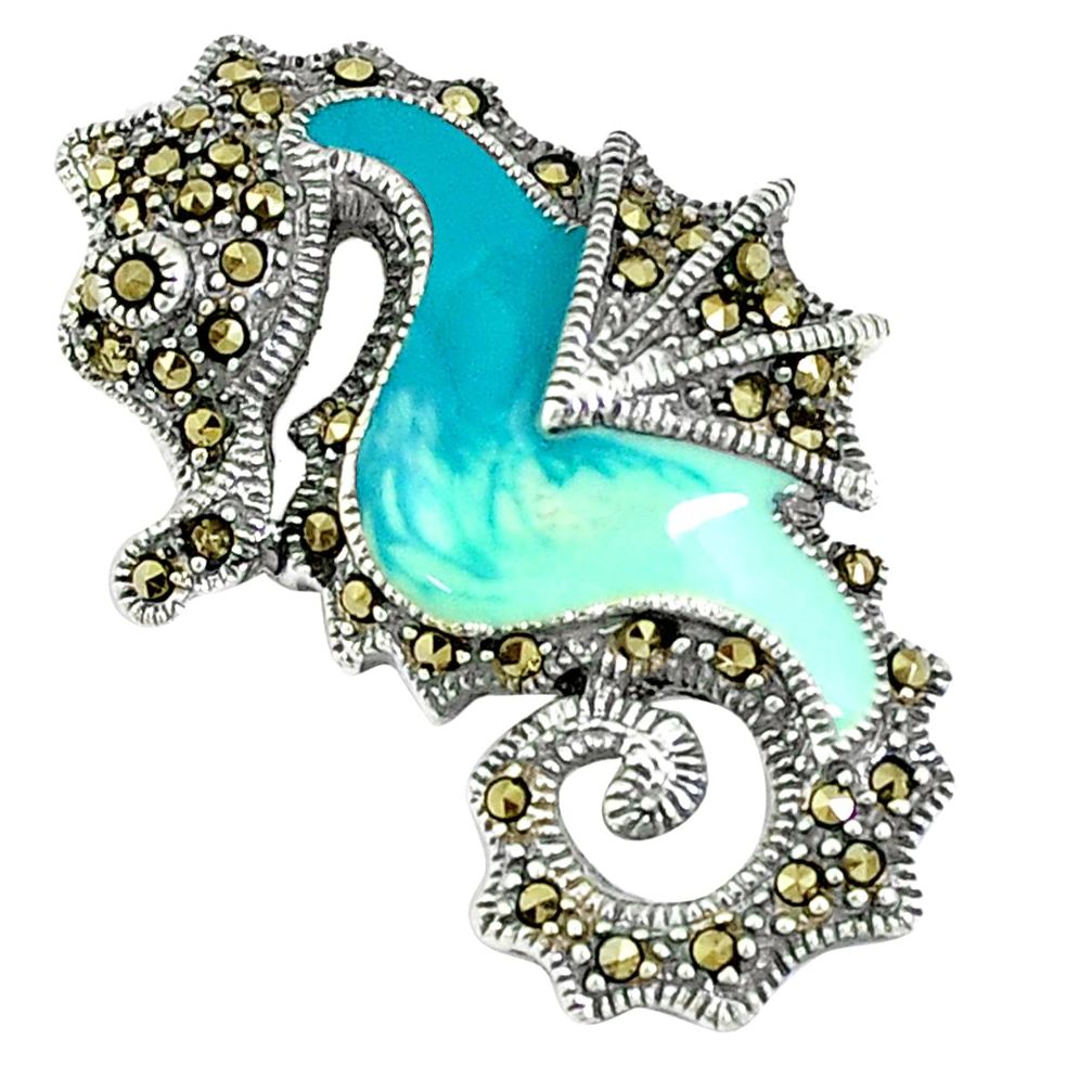 7.26gms marcasite enamel 925 sterling silver seahorse pendant jewelry a94438