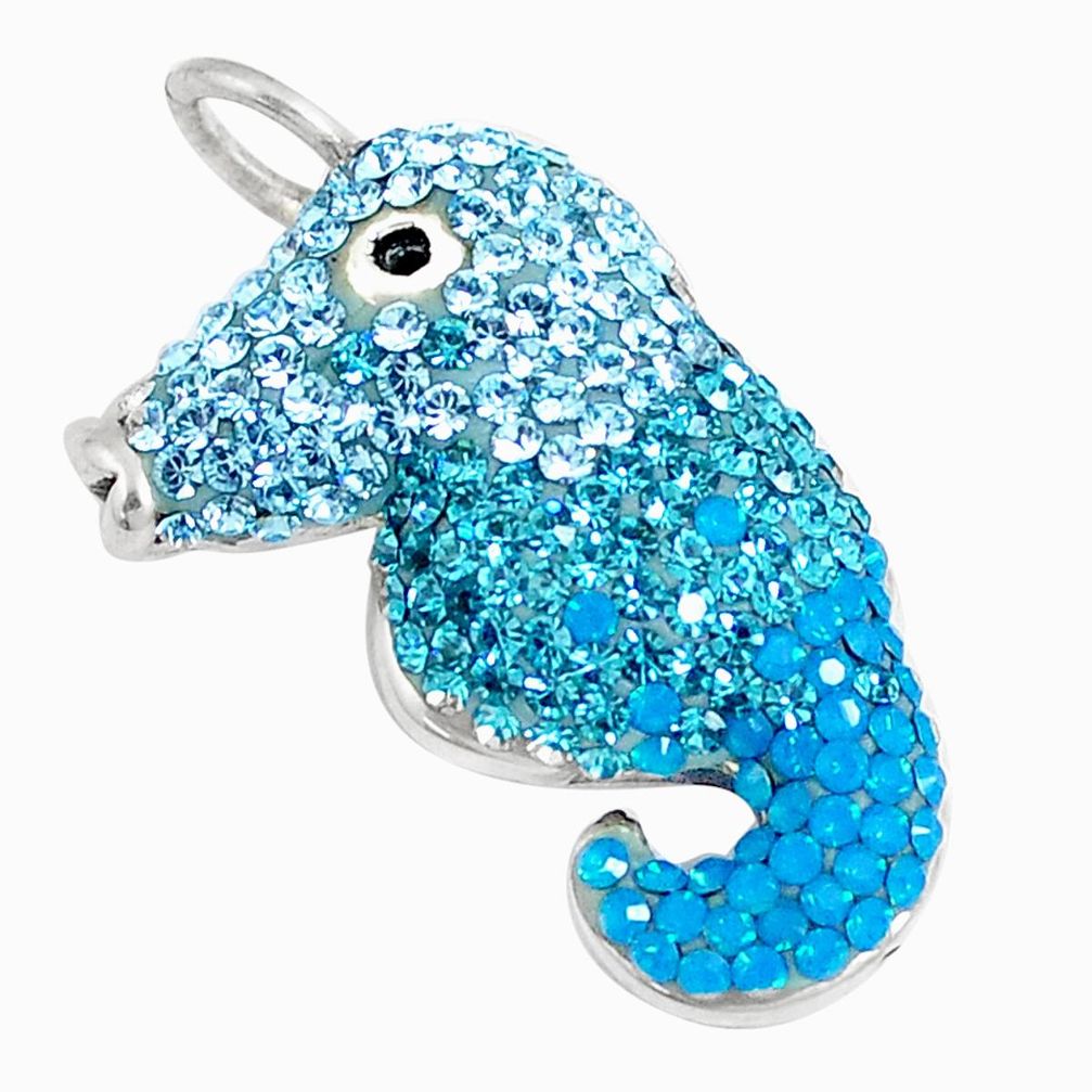 5.84cts natural blue topaz 925 sterling silver seahorse pendant jewelry a94443