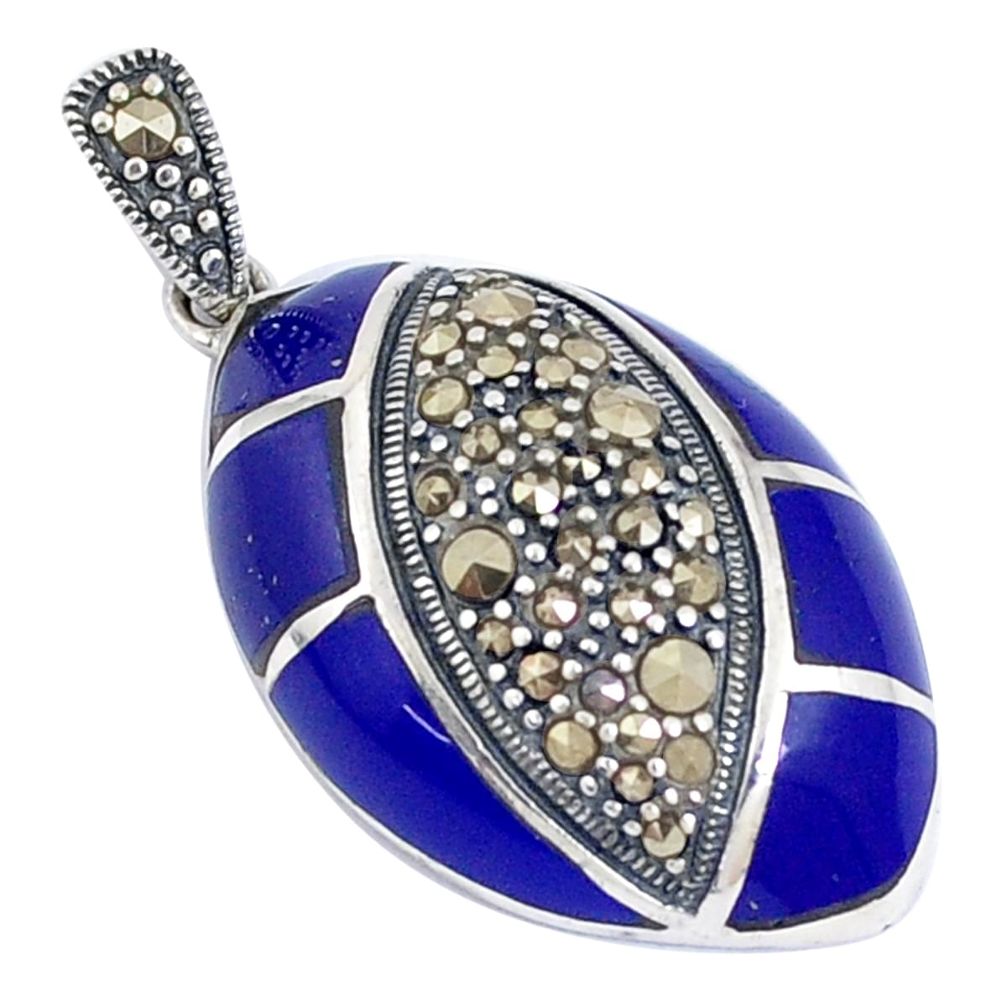 7.89cts natural blue lapis lazuli marcasite enamel 925 silver pendant a94455
