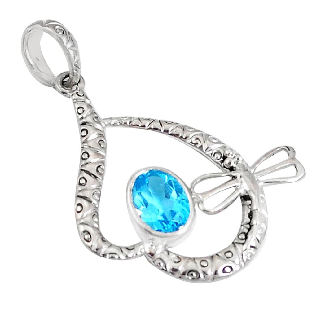 2.58cts natural blue topaz oval 925 sterling silver pendant jewelry a94468