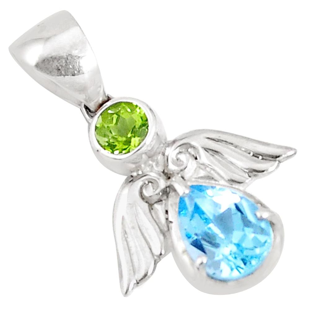 4.04cts natural blue topaz peridot 925 sterling silver pendant jewelry a94471