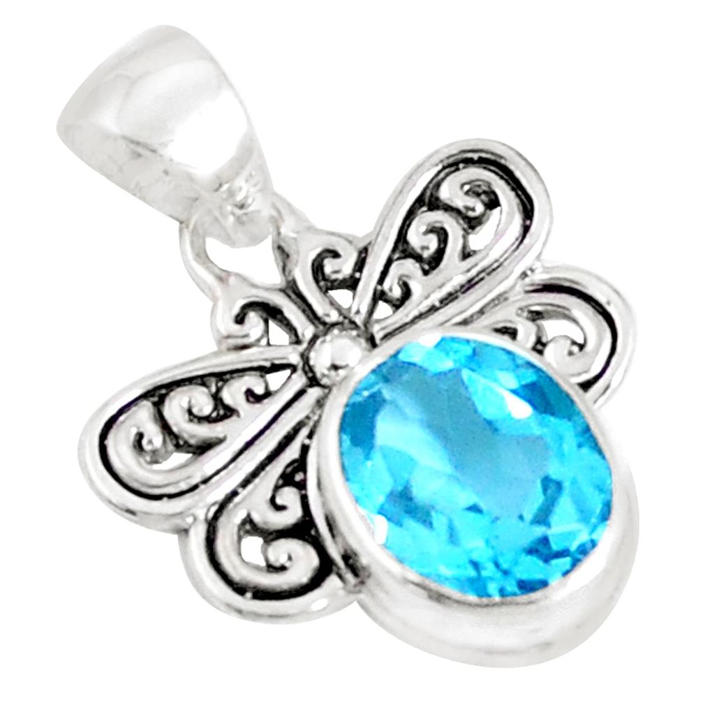 3.17cts natural blue topaz 925 sterling silver butterfly pendant jewelry a94473