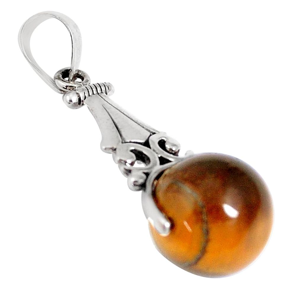 15.16cts natural brown tiger's eye 925 sterling silver pendant jewelry a94530