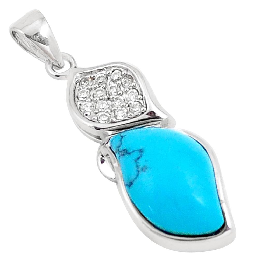 6.53cts fine blue turquoise topaz 925 sterling silver pendant jewelry a94646
