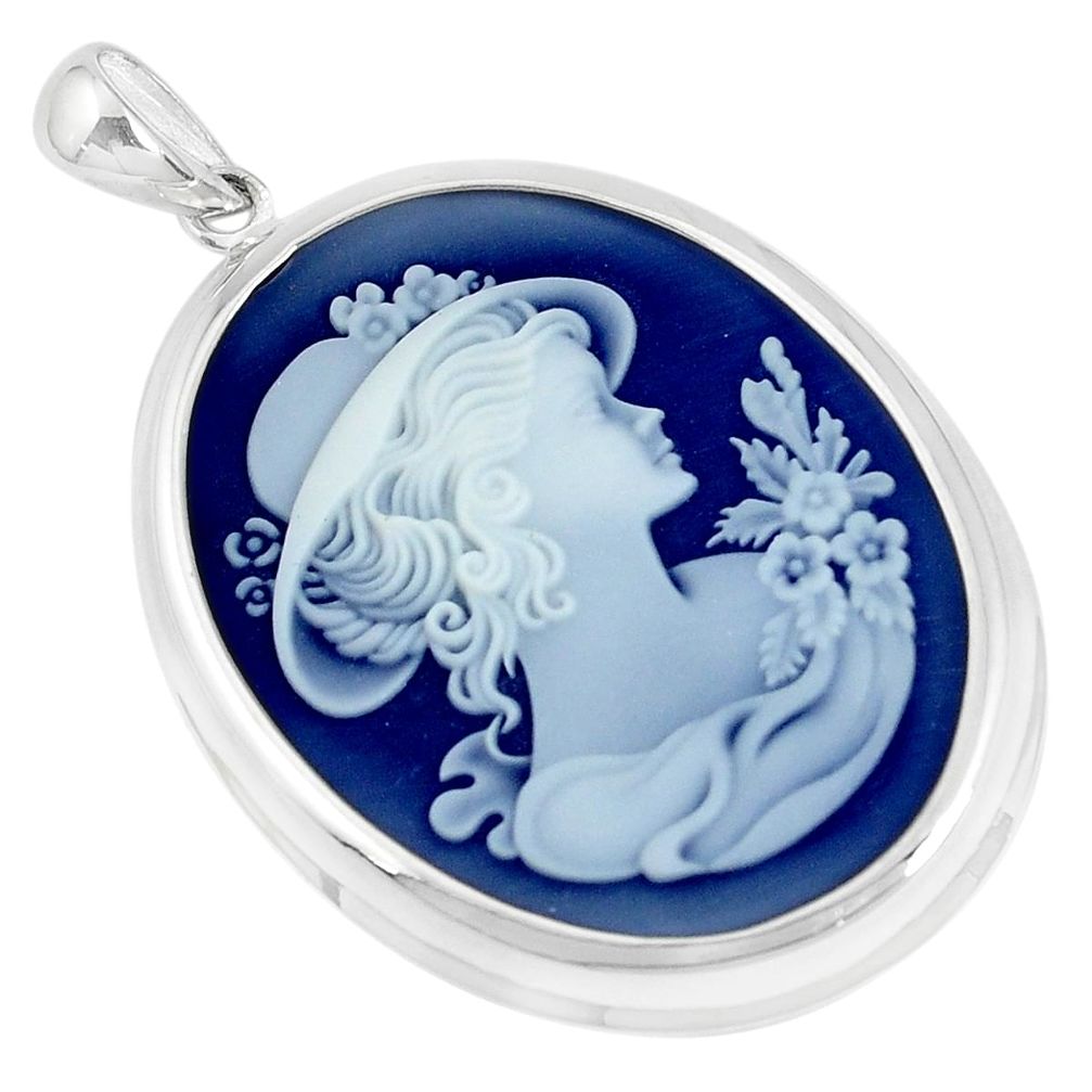 925 sterling silver 25.71cts white lady flower cameo pendant jewelry a95504