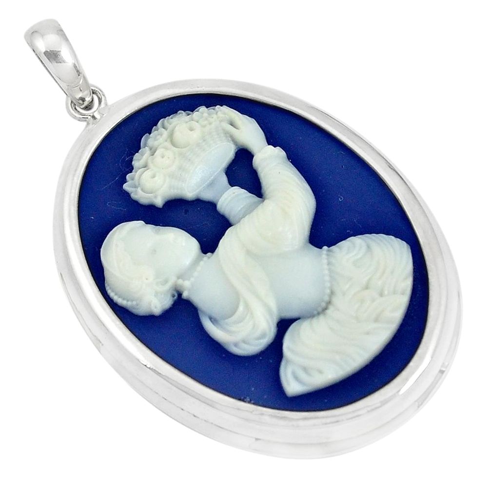 25.71cts white lady cameo 925 sterling silver pendant jewelry a95514