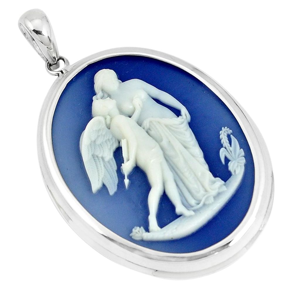 25.17cts white mother baby love cameo 925 sterling silver pendant jewelry a95515