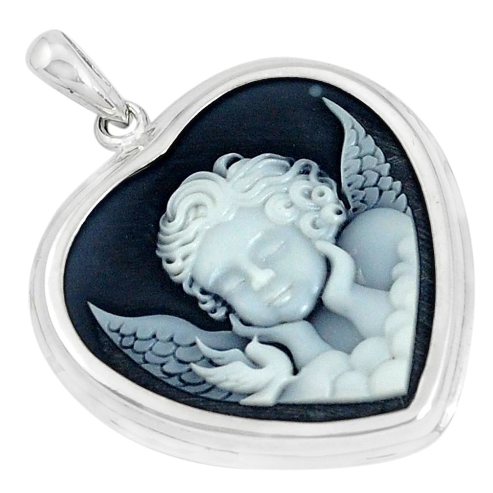 11.26cts white baby wing cameo 925 sterling silver heart pendant jewelry a95519