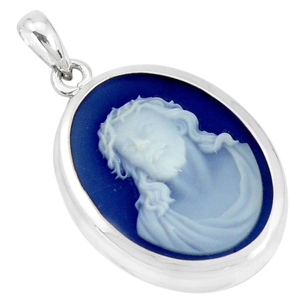 9.65cts white jesus cameo 925 sterling silver pendant jewelry a95525