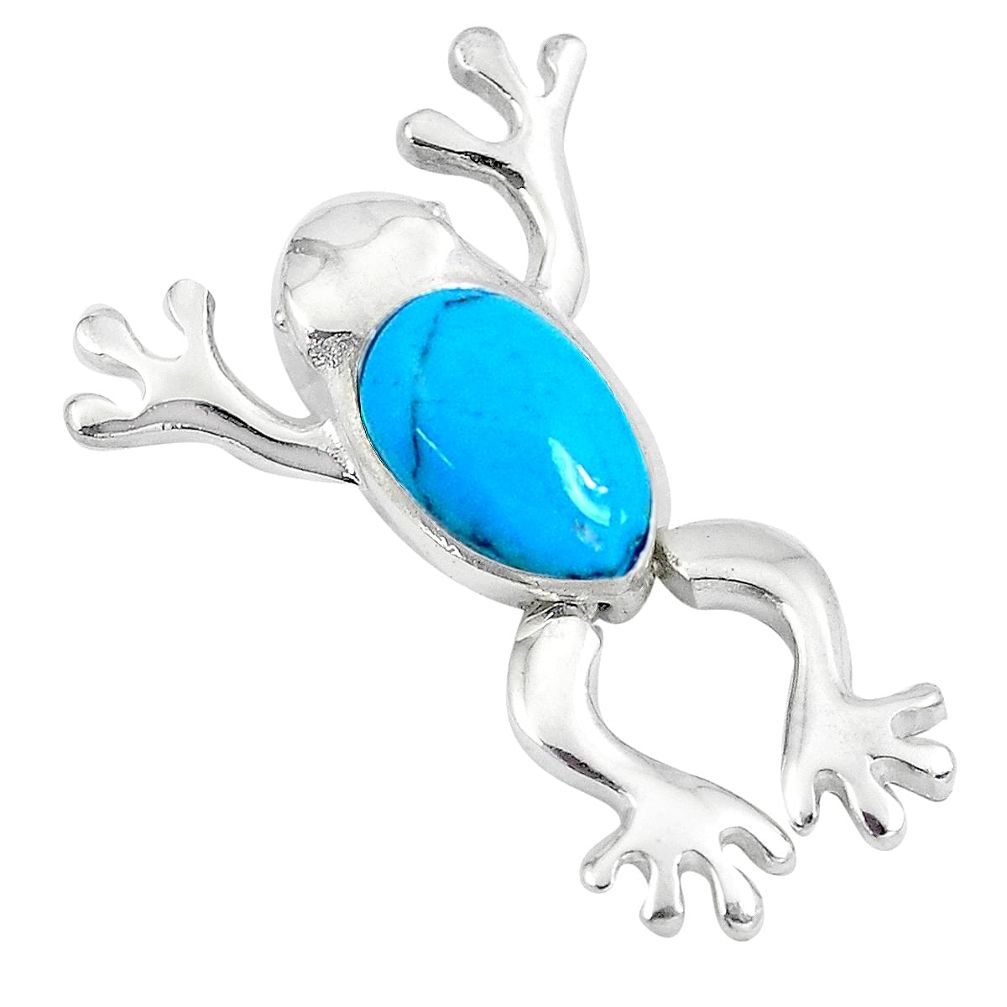 4.69gms fine blue turquoise enamel 925 sterling silver frog pendant a95647