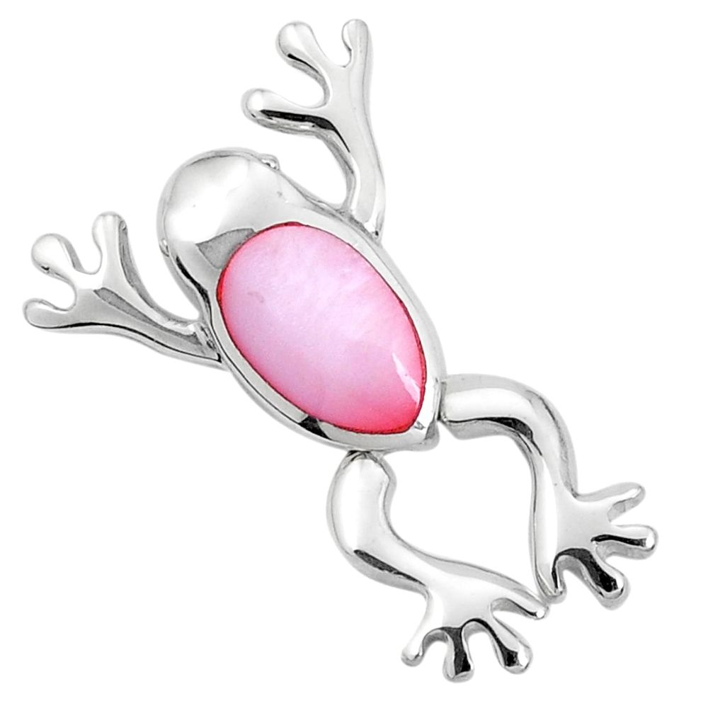 4.48gms pink pearl enamel 925 sterling silver frog pendant jewelry a95649