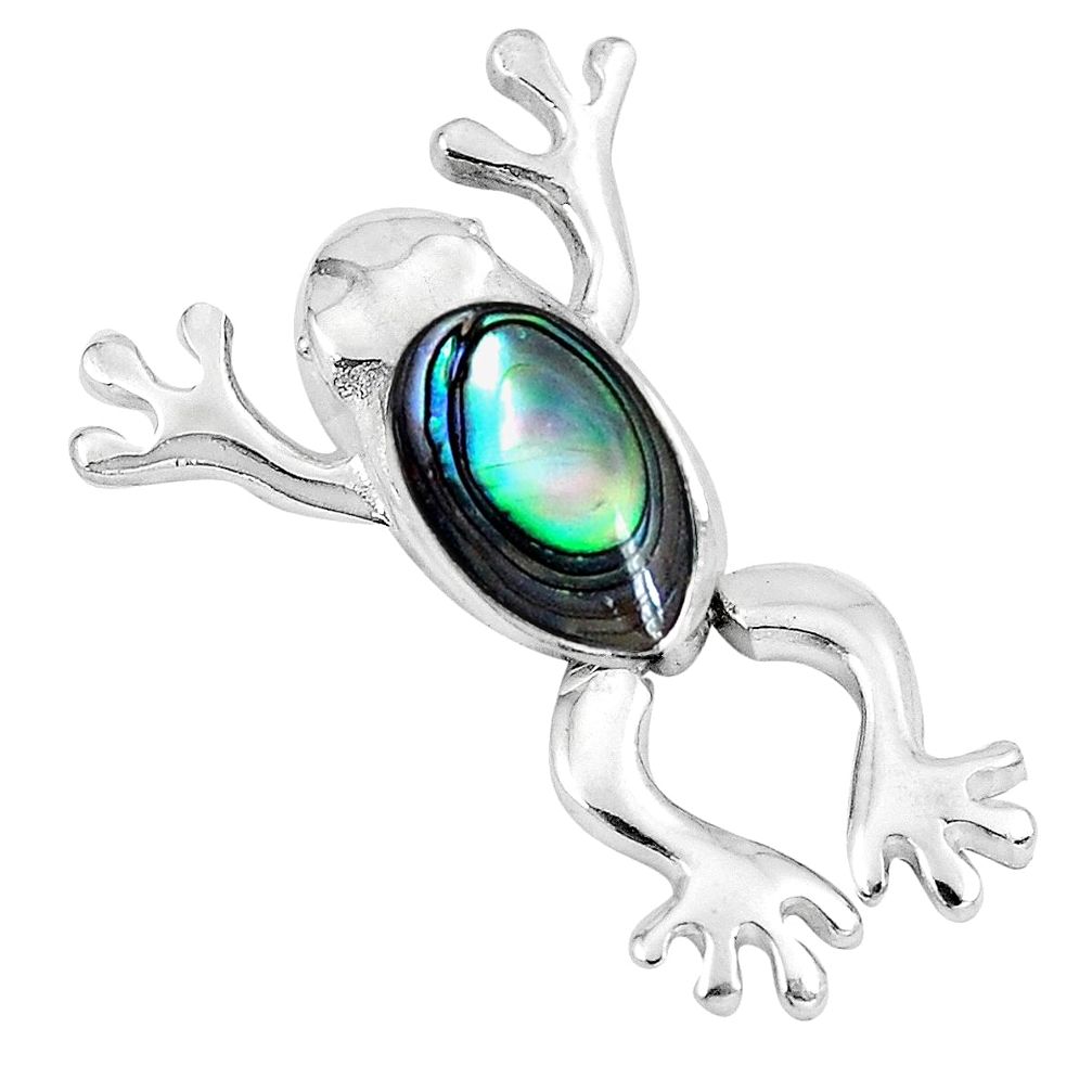 925 silver 4.89gms green abalone paua seashell frog pendant jewelry a95652