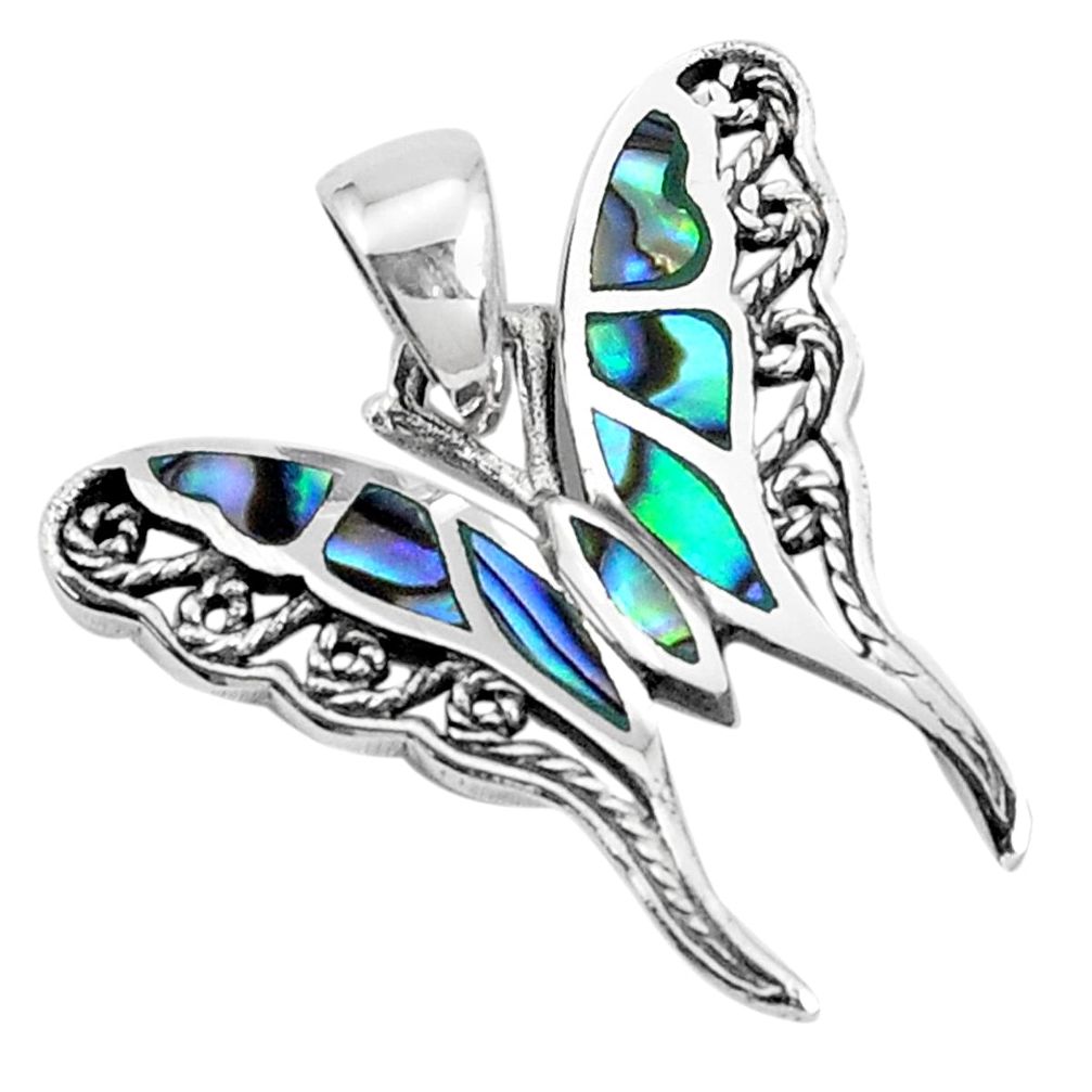 925 silver 3.69gms green abalone paua seashell butterfly pendant jewelry a95676