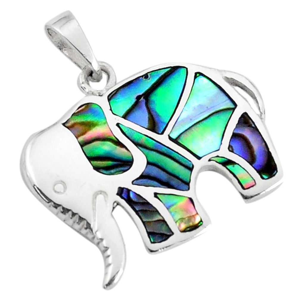 925 silver 4.02gms green abalone paua seashell elephant pendant jewelry a95680