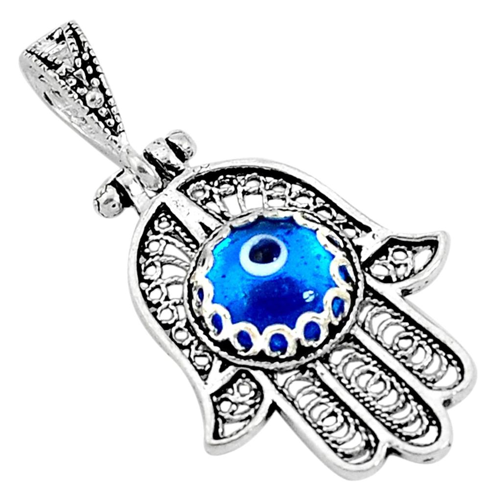 3.50cts blue evil eye talismans 925 silver hand of god hamsa pendant a96721
