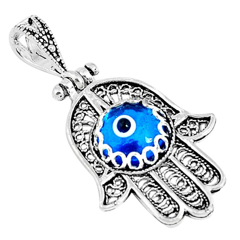 3.32cts blue evil eye talismans 925 silver hand of god hamsa pendant a96722