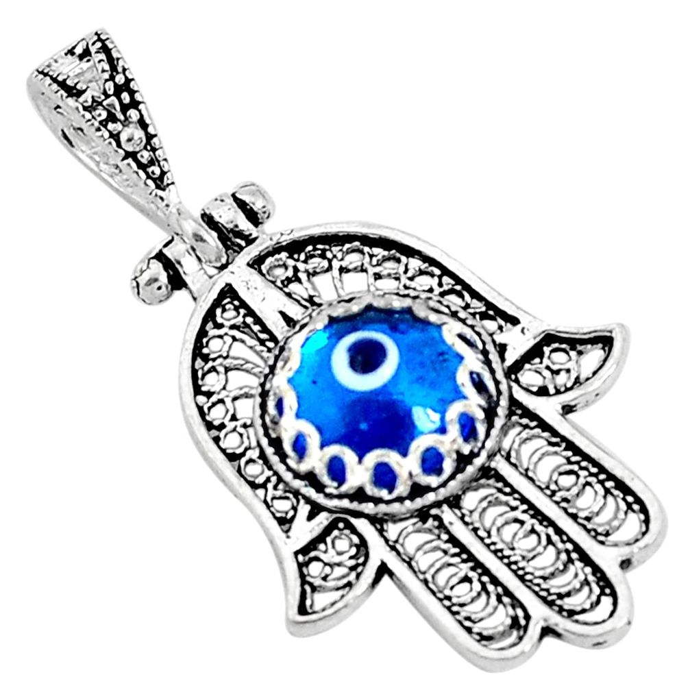 3.46cts blue evil eye talismans 925 silver hand of god hamsa pendant a96723