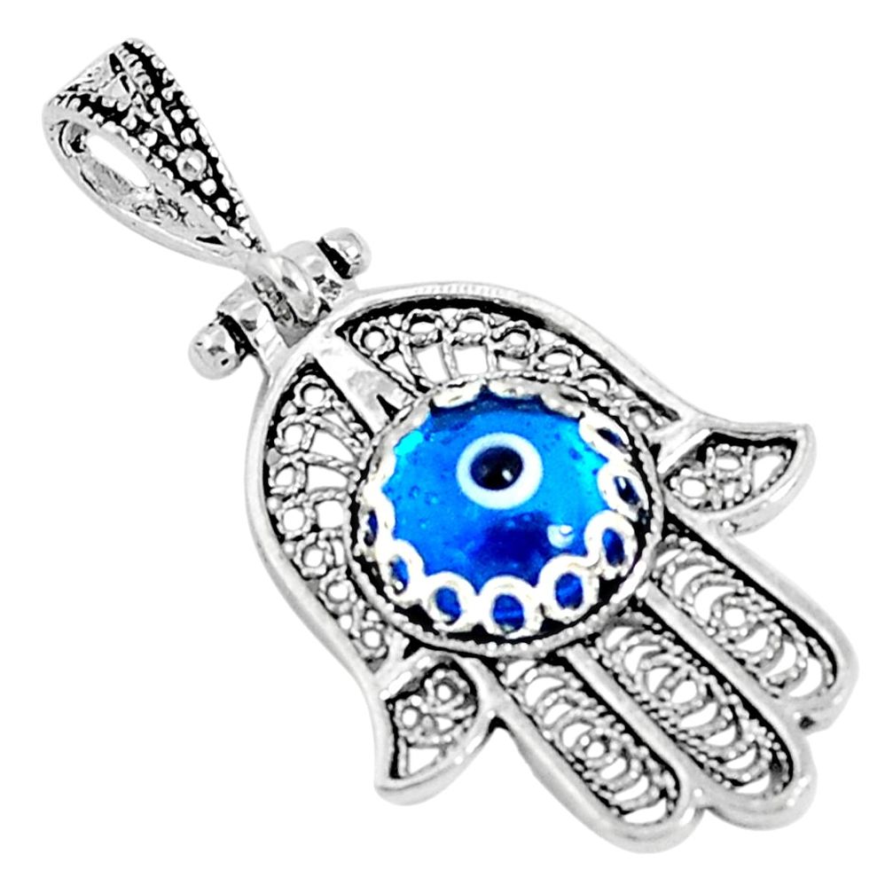 3.46cts blue evil eye talismans 925 silver hand of god hamsa pendant a96725