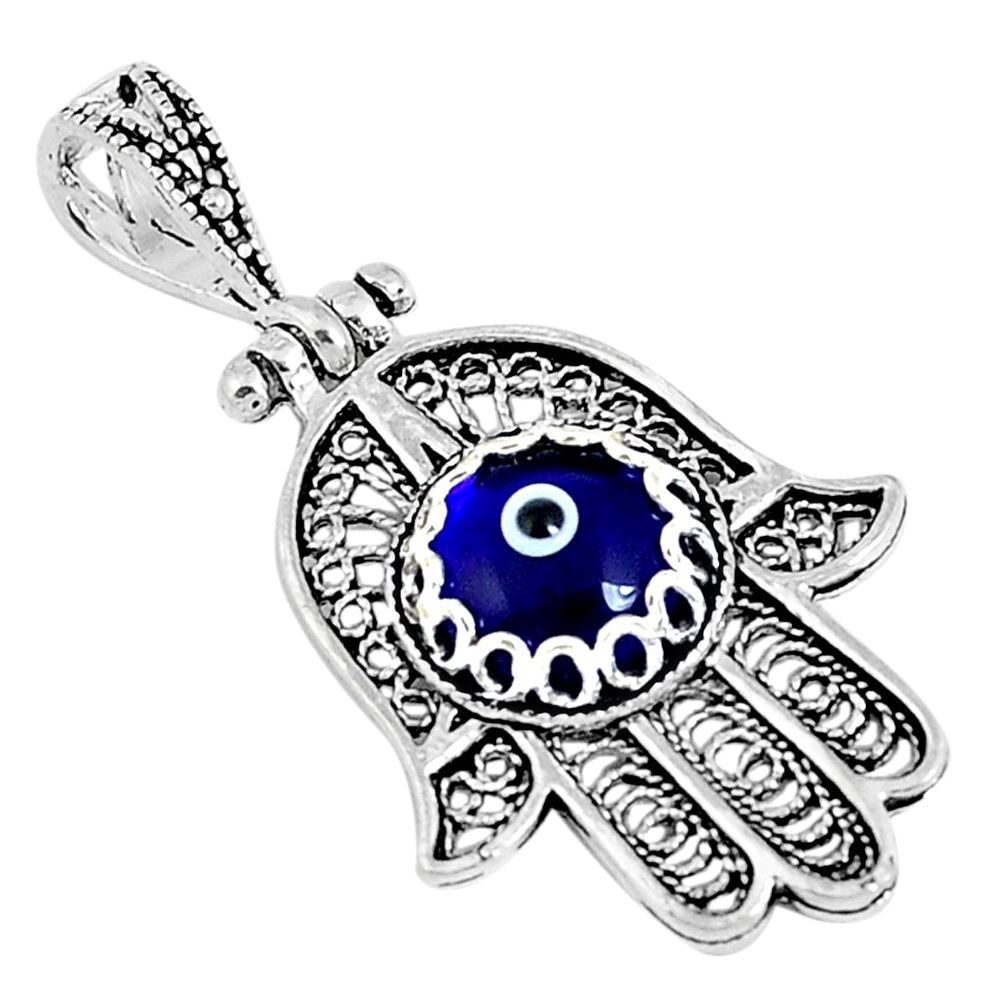 3.38cts blue evil eye talismans 925 silver hand of god hamsa pendant a96738