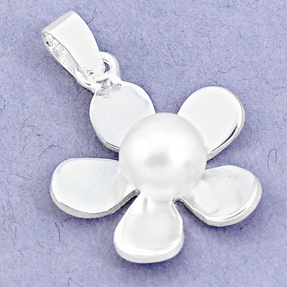 3.73cts natural white pearl 925 sterling silver flower pendant jewelry a96852