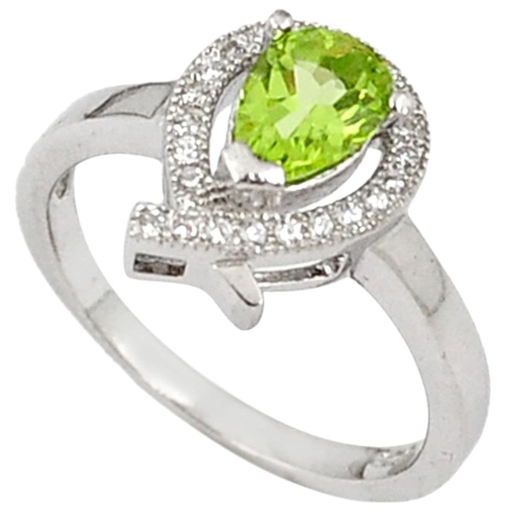 Natural green parrot peridot topaz 925 sterling silver ring size 6 a16290