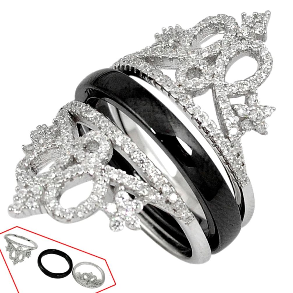 925 sterling silver natural white topaz crown black rhodium ring size 6.5 a16330