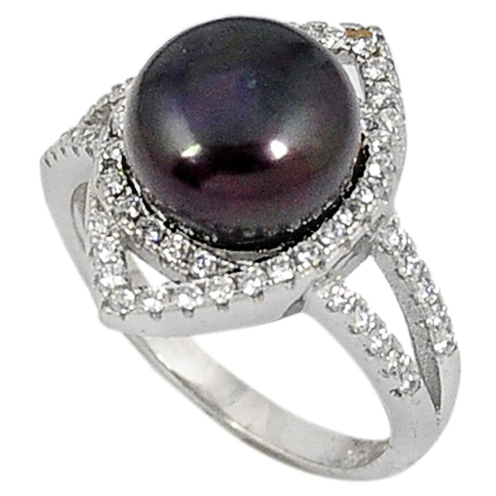 Natural titanium pearl white topaz 925 sterling silver ring size 6 a16881