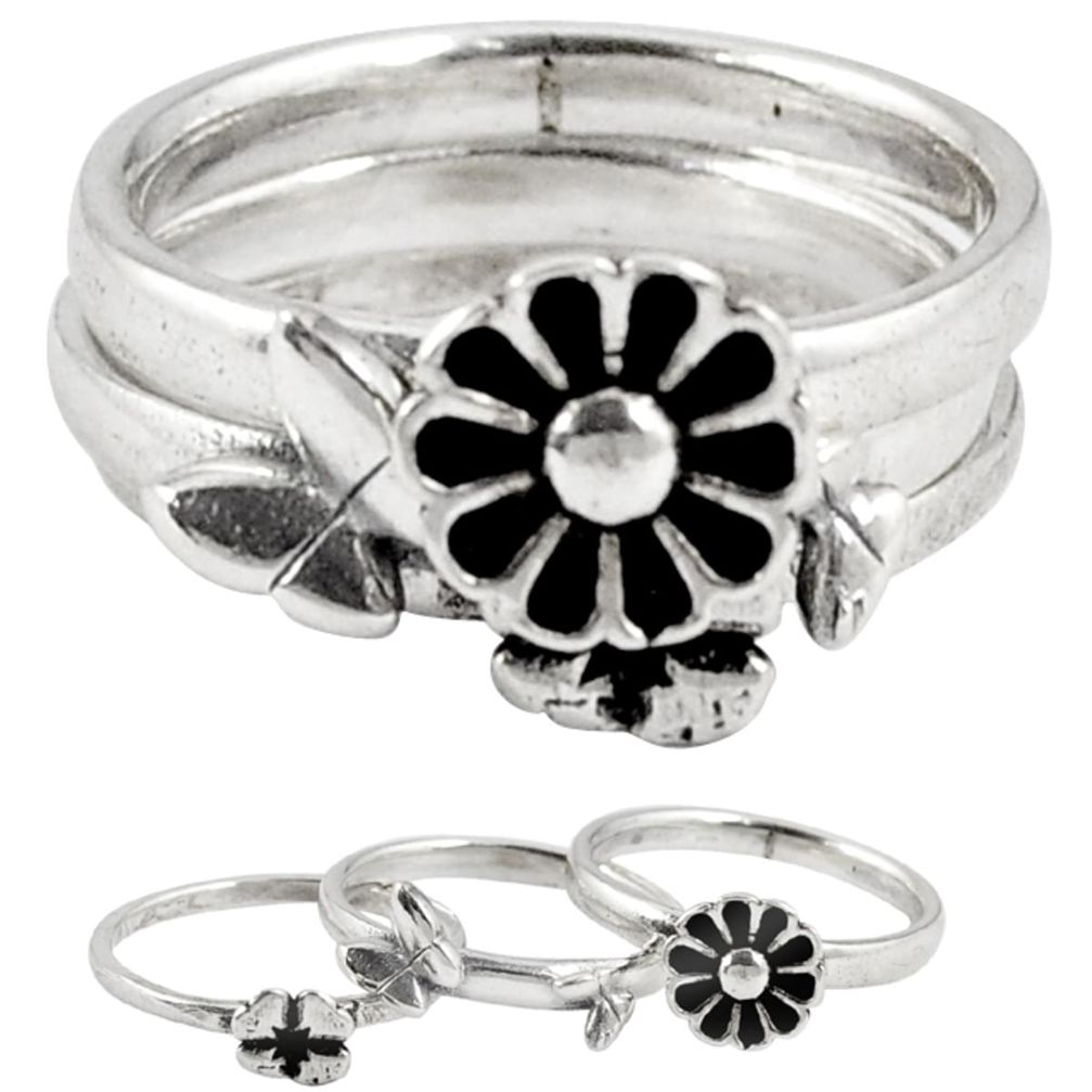 925 sterling silver butterfly flower stackable 3 ring jewelry size 6.5 a17251