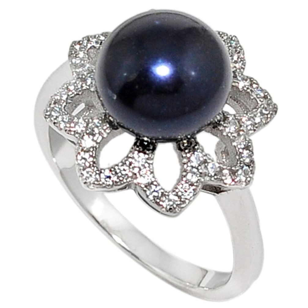 Natural titanium pearl topaz 925 sterling silver flower ring size 8 a17825