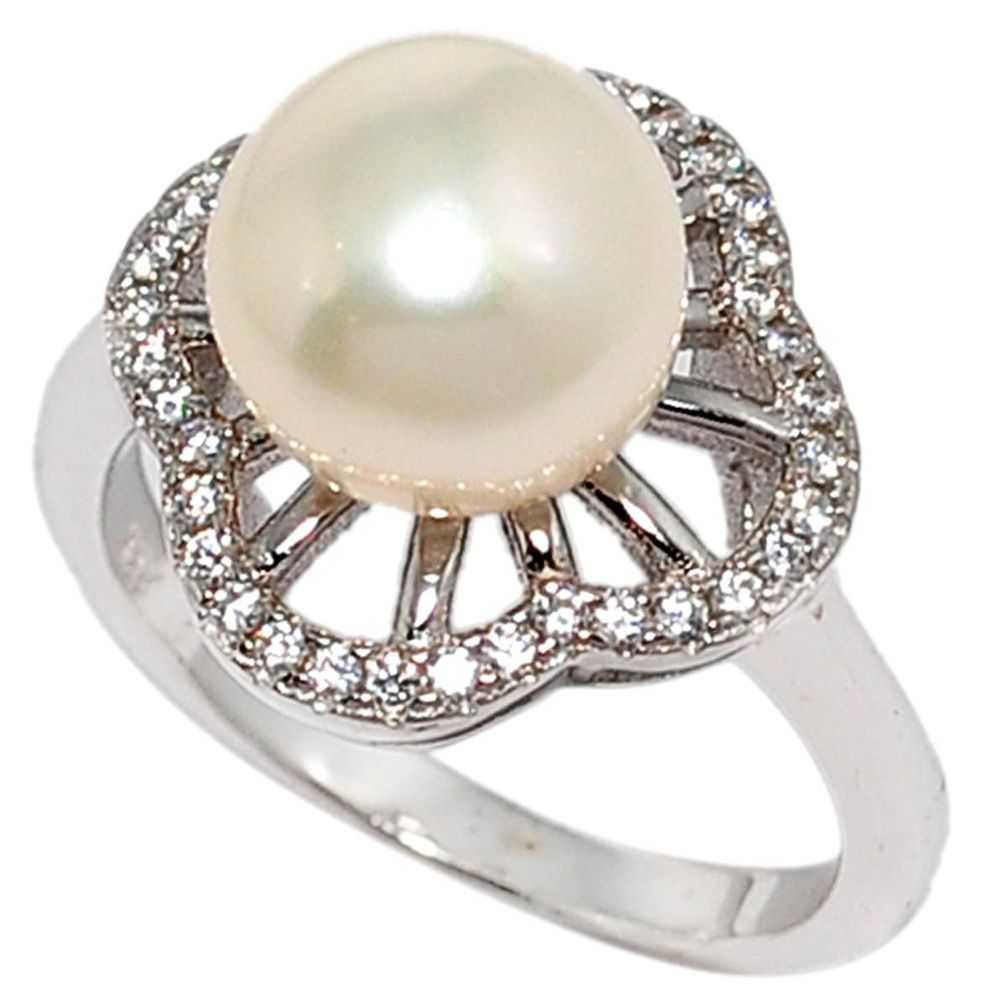 Natural white pearl topaz 925 sterling silver ring jewelry size 7 a17841