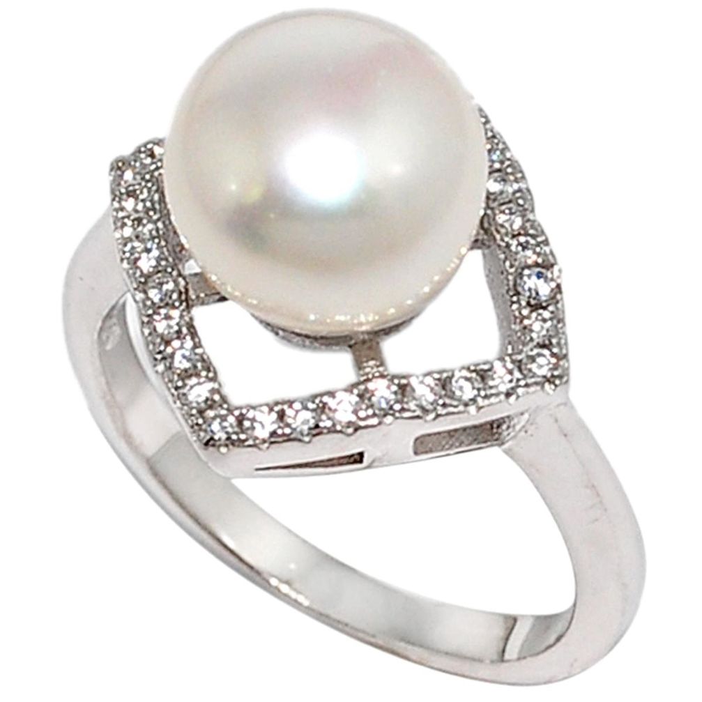 Natural freshwater pearl topaz 925 sterling silver ring jewelry size 7 a17846