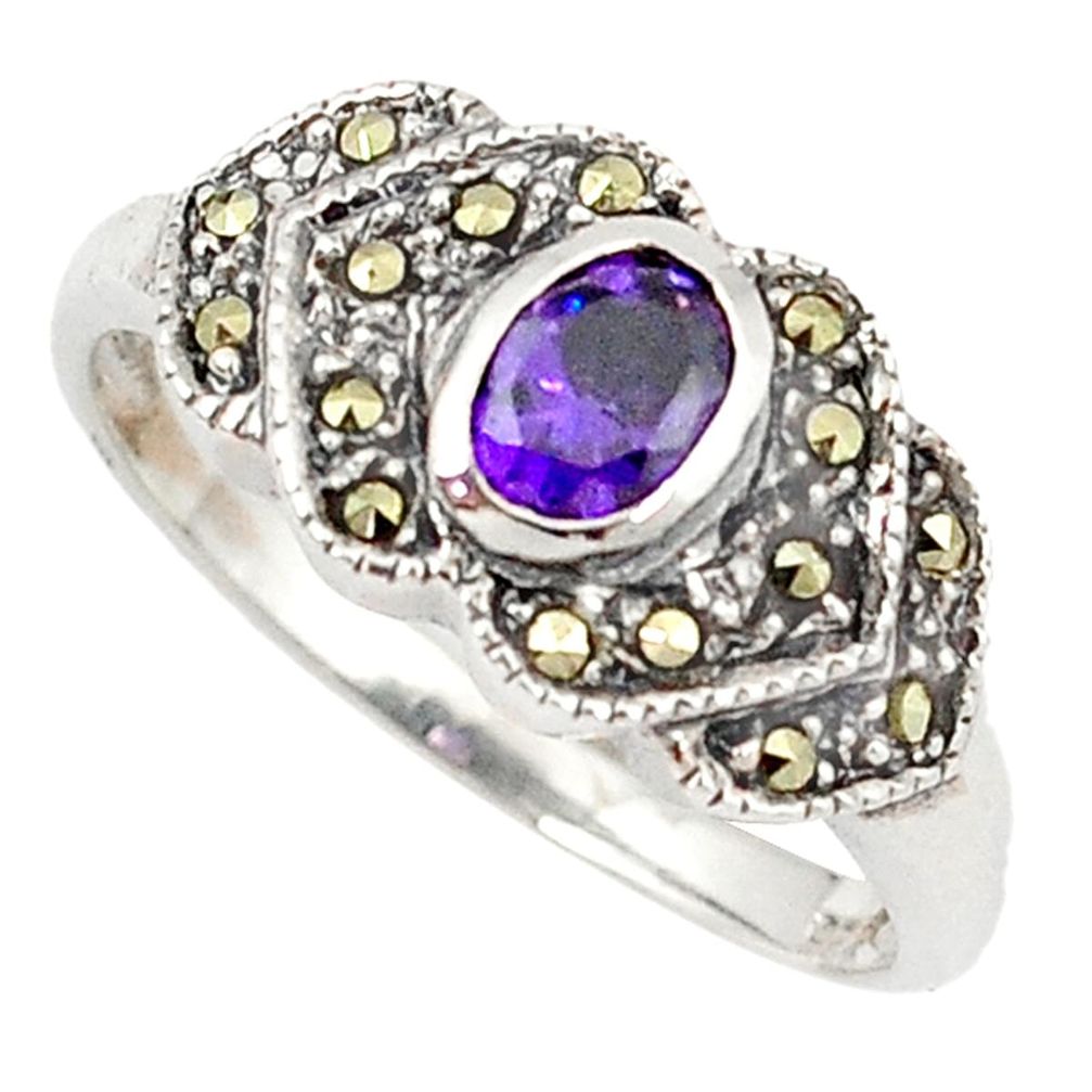 Purple amethyst quartz marcasite 925 sterling silver ring size 6.5 a18235