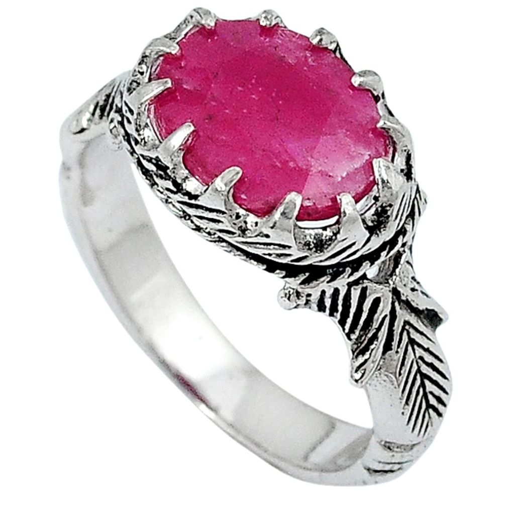 Natural red ruby 925 sterling silver solitaire ring jewelry size 7.5 a24188