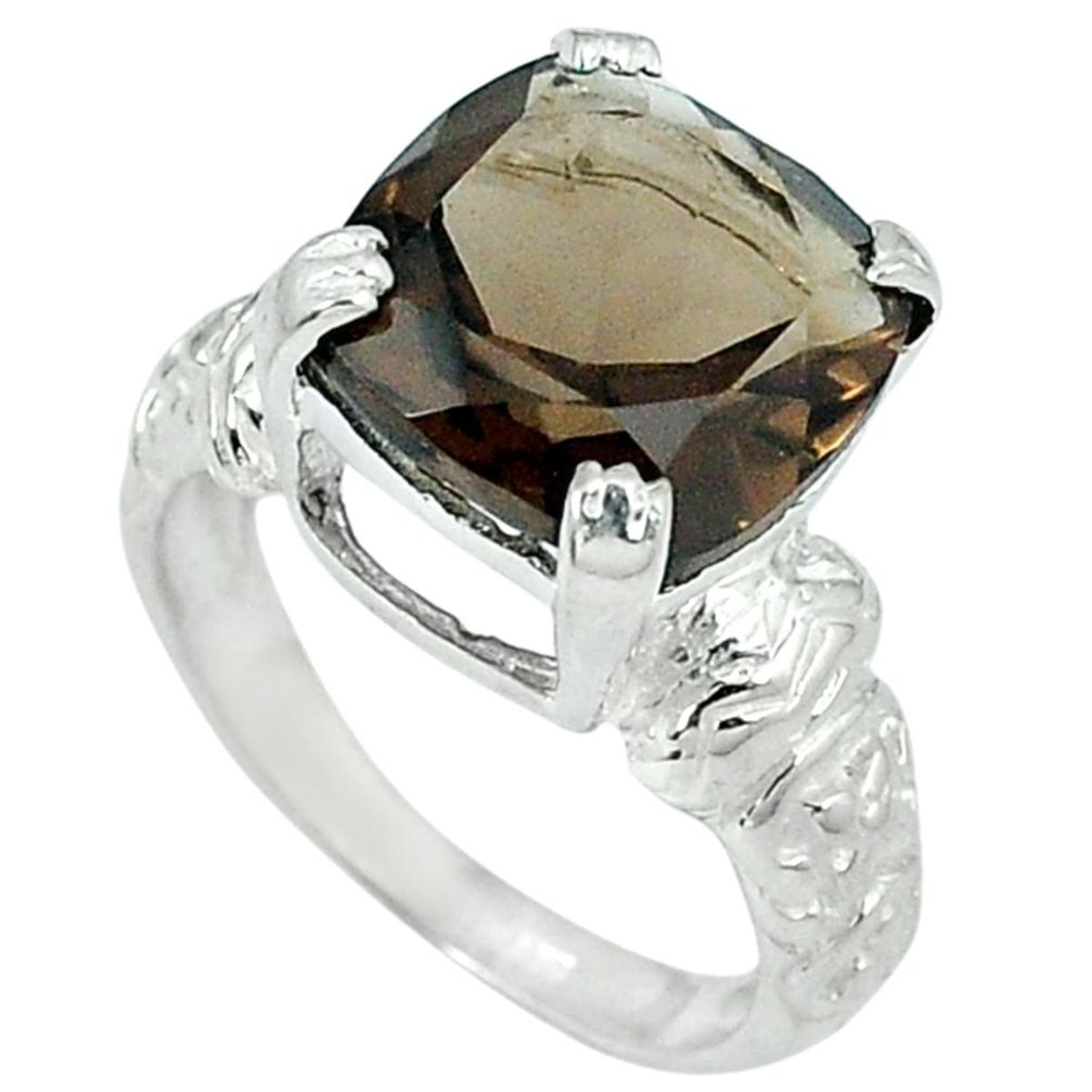 Brown smoky topaz cushion 925 sterling silver ring jewelry size 7 a24592