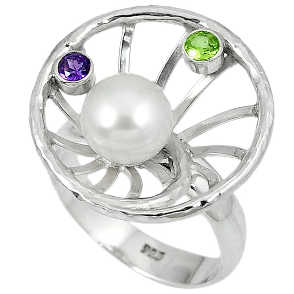 Natural freshwater pearl amethyst peridot 925 sterling silver ring size 9 a24608