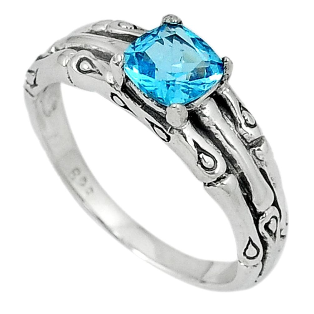 Natural blue topaz cushion cut 925 sterling silver ring jewelry size 9 a24611