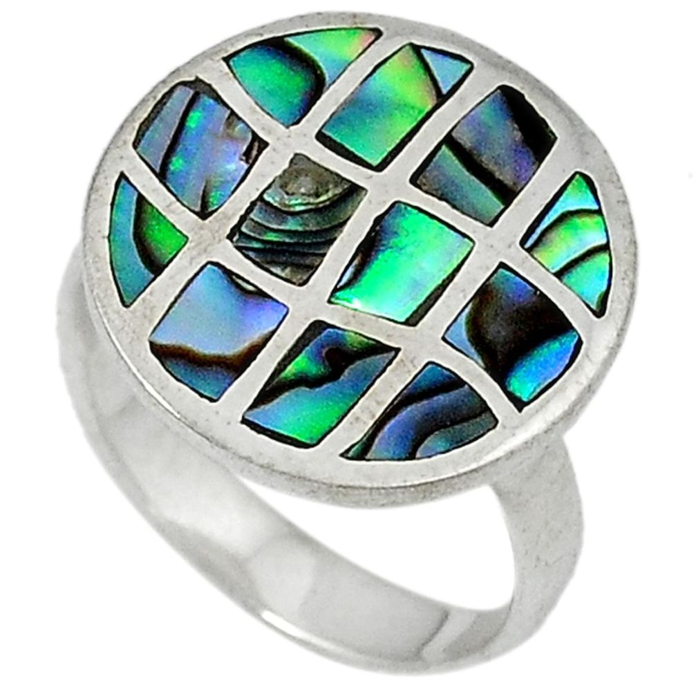 4.82gms green abalone paua seashell 925 sterling silver ring size 6.5 a24809